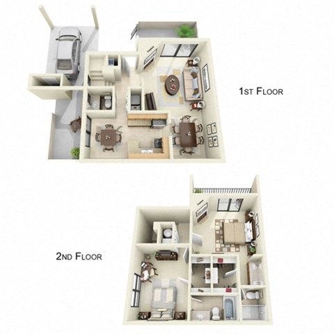 Floor plan for 2 beds, 2.5 baths, 1440 sqft